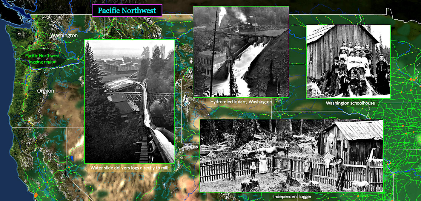 Pacific Northwest logging, 1910 map